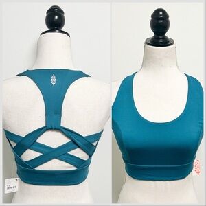 Free People Movement Hague Blue Synergy Racerback Cross Back Crop Top XS New